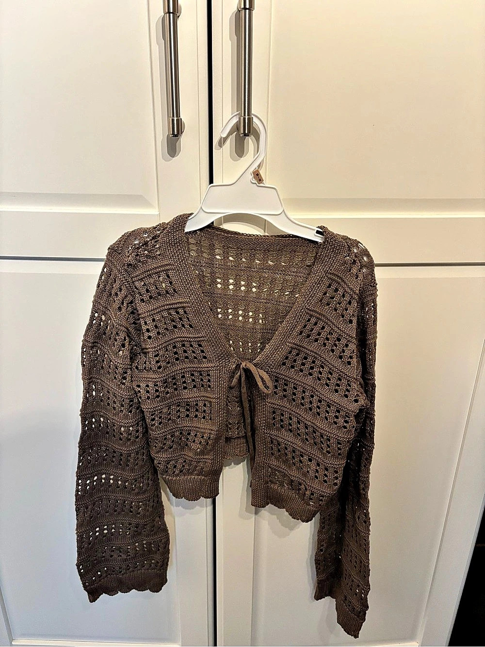 Brown Open-Front Crochet Cardigan Like New